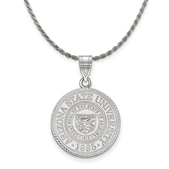Sterling Silver Arizona State Large Crest Pendant Necklace - 18 Inch